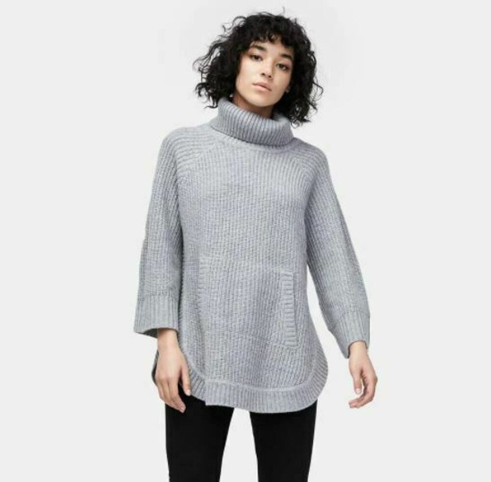 Ugg Raelynn Sweater Turtleneck Semi-Poncho Shape Wool Blend XS Gray